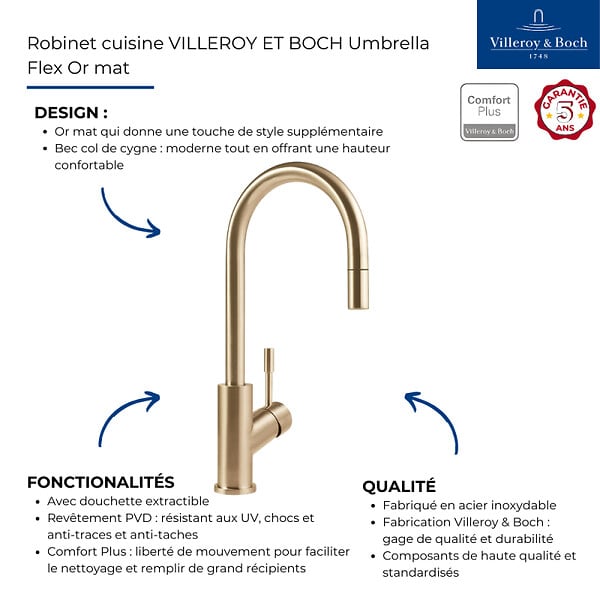 VILLEROY ET BOCH - Robinet cuisine  Umbrella flex or mat - large
