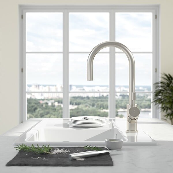 VILLEROY ET BOCH - Robinet cuisine  Umbrella flex acier massif + nettoyant - large