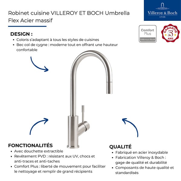 VILLEROY ET BOCH - Robinet cuisine  Umbrella flex acier massif - large