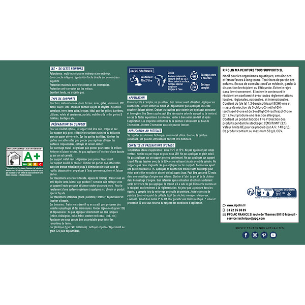 RIPOLIN - Peinture multi-supports Ri 26 mate Vert Cèdre - 2L - large