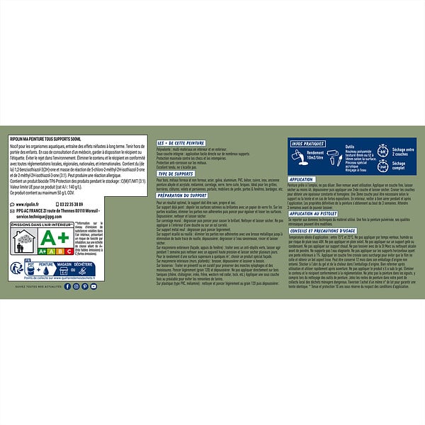 RIPOLIN - Peinture polyvalente RI 26 Multisup Mat Vert Olivier 0,5L - large