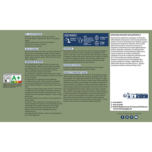 RIPOLIN - Peinture multi-supports - Vert Olive RAL 6021 - Mat 2L - large