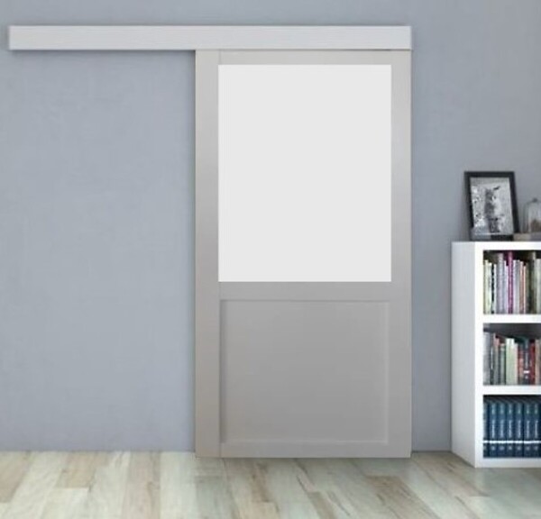 GD MENUISERIES - Porte Coulissante Athena Blanc H204 x L93 cm, Rail alu Bandeau Blanc - large