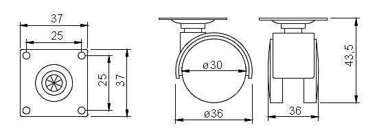 CENTRALE BRICO - Roulette de meuble 30mm plaquette frein noir - large