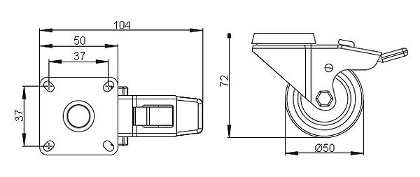 CENTRALE BRICO - Roulette de meuble TPE 50mm pivotante avec frein - large
