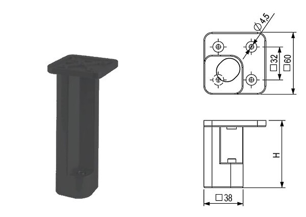 CENTRALE BRICO - Pied de meuble FP005 100 mm réglable noir mat - large