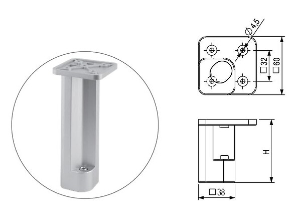CENTRALE BRICO - Pied de meuble FP005 150 mm réglable chrome brillant - large