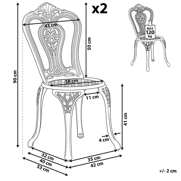 BELIANI - Lot de 2 chaises de jardin BOVINO Métal Marron foncé - large