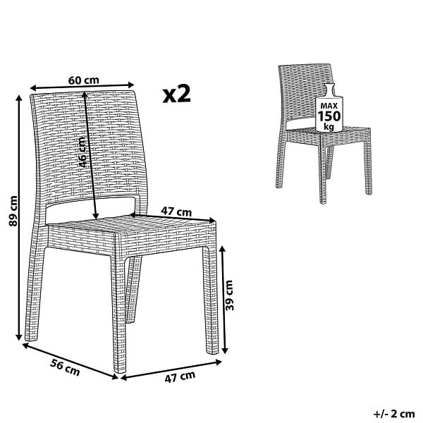 BELIANI - Lot de 2 chaises de jardin FOSSANO Matière synthétique Gris clair - large