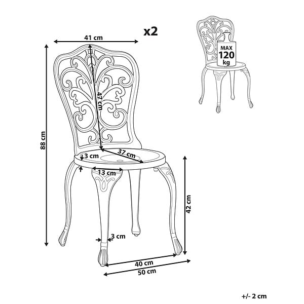 BELIANI - Lot de 2 chaises de jardin TRIORA Métal Marron - large