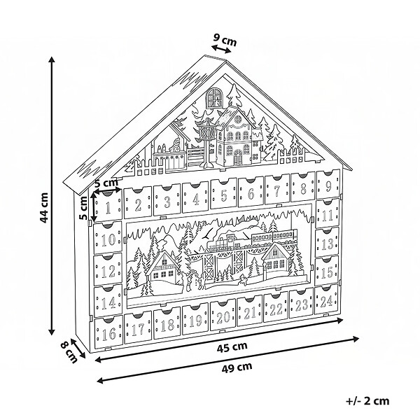 BELIANI - Décoration de Noël LED NISSER Calendrier de l'Avent 44 cm Marron clair - large