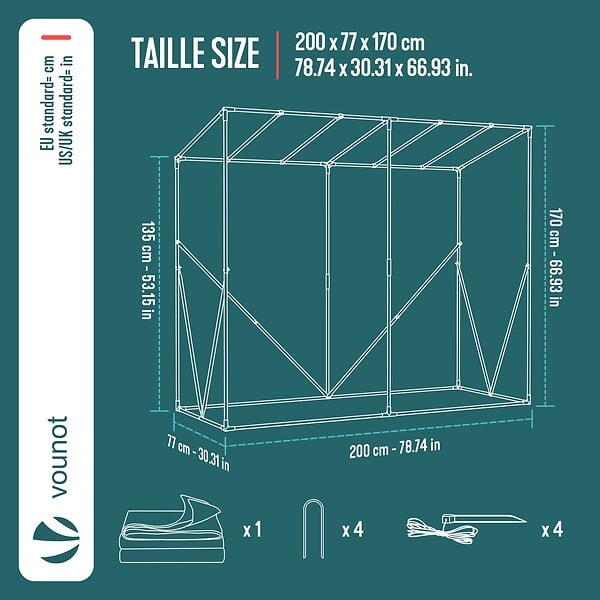 VOUNOT - Serre de jardin Serre tomates avec porte et fenetres moustiquaire bache PE renforcee 135g/m2 200x77x170cm Vert - large