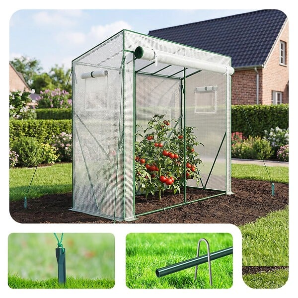 VOUNOT - Serre de jardin Serre tomates avec porte et fenetres moustiquaire bache PE renforcee 135g/m2 200x77x170cm Blanc - large