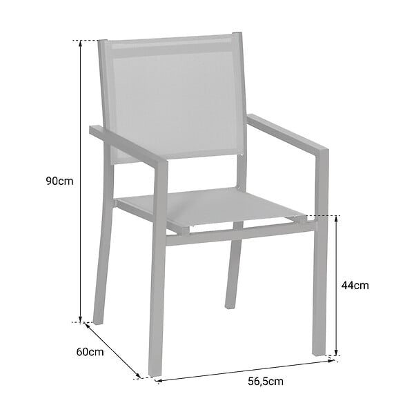 HAPPY GARDEN - Lot de 6 chaises en aluminium taupe - textilène taupe - large