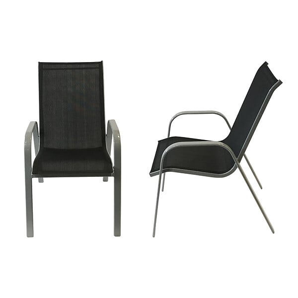 HAPPY GARDEN - Lot de 4 chaises MARBELLA en textilène noir - aluminium gris - large