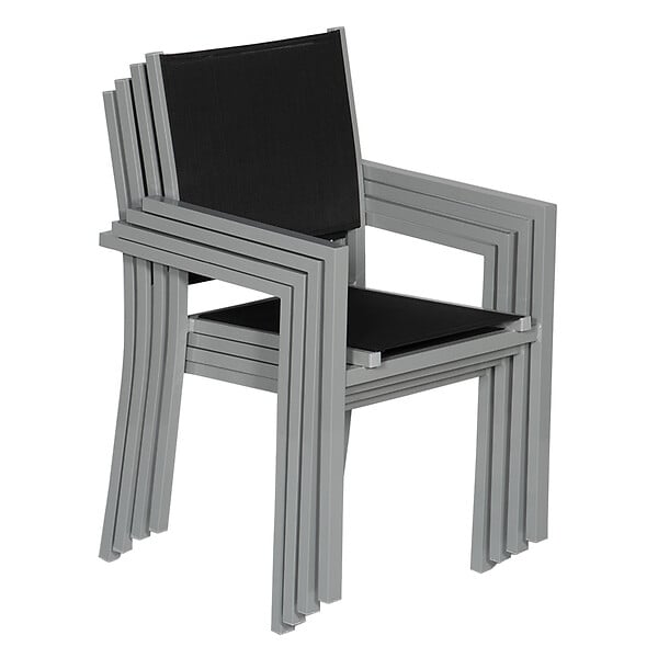 HAPPY GARDEN - Lot de 4 chaises en aluminium gris - textilène noir - large