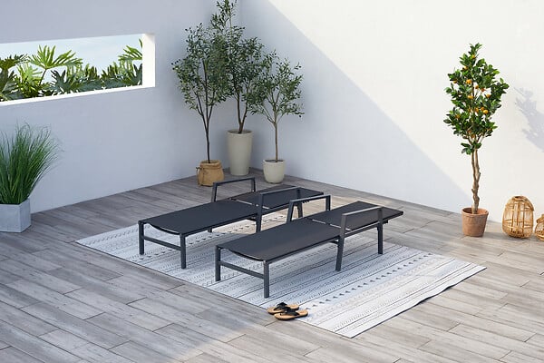 CONCEPT USINE - Lot de 2 transats en aluminium gris foncé et noir BARI - large