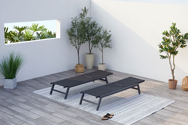 CONCEPT USINE - Lot de 2 transats avec roulettes gris foncé et noir PRATO - large