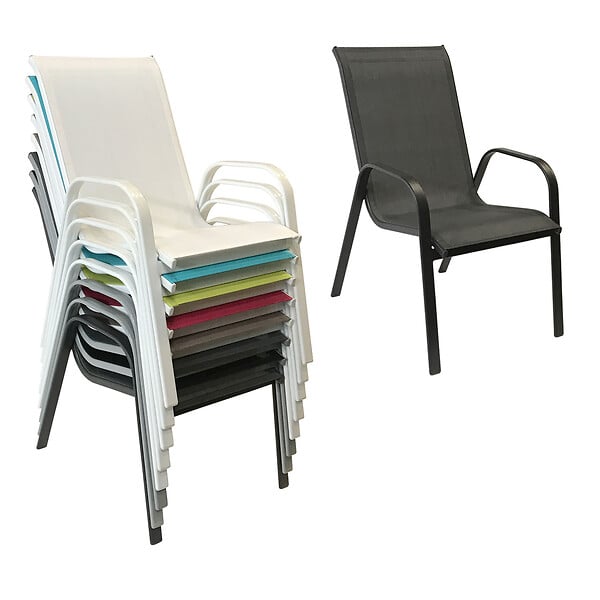 HAPPY GARDEN - Lot de 4 chaises MARBELLA en textilène gris - aluminium gris anthracite - large