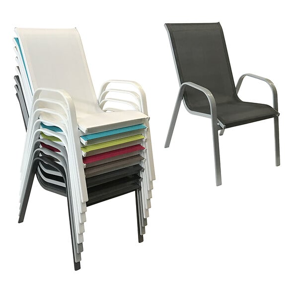 HAPPY GARDEN - Lot de 4 chaises MARBELLA en textilène gris - aluminium gris - large