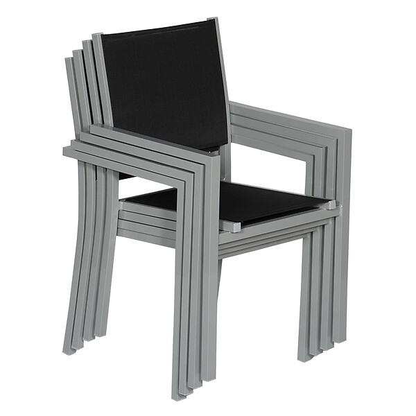 HAPPY GARDEN - Lot de 10 chaises en aluminium gris - textilène noir - large