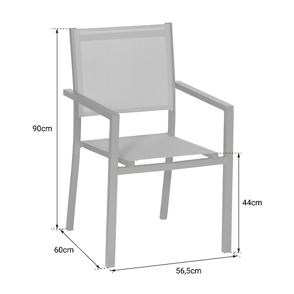 HAPPY GARDEN - Lot de 10 chaises en aluminium gris - textilène noir - large