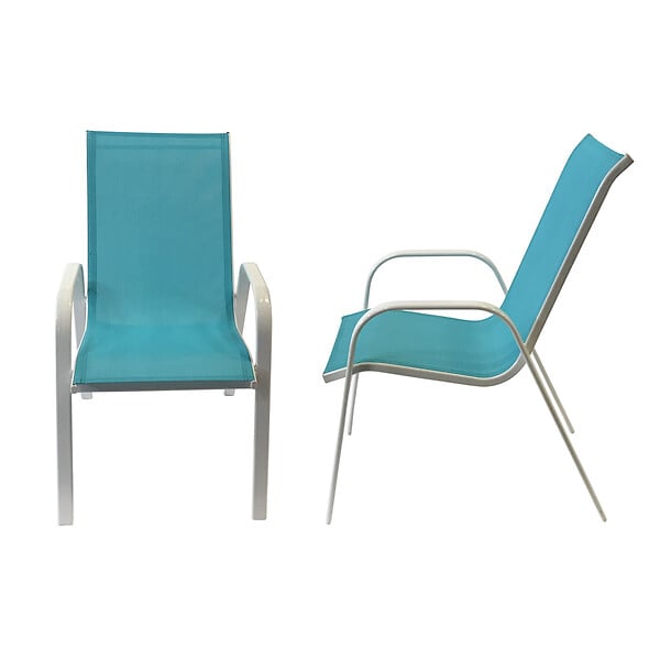 HAPPY GARDEN - Lot de 8 chaises MARBELLA en textilène bleu - aluminium blanc - large