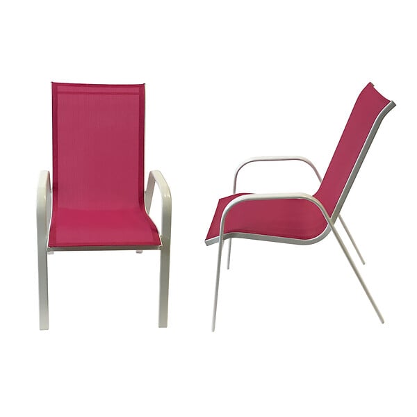 HAPPY GARDEN - Lot de 6 chaises MARBELLA en textilène rose - aluminium blanc - large