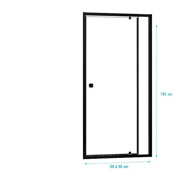AURLANE - Porte de douche Pivotante Noir 70-80x185cm - Extensible de 69 à 80 cm - BLACK SLIDE 70 80 - large