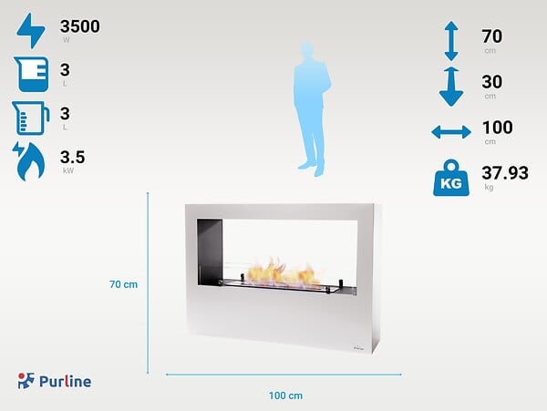 PURLINE - Grande cheminée à l'éthanol au sol en acier - large