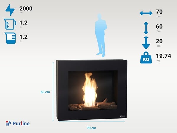 PURLINE - Cheminée à l'éthanol en noir avec des bûches décoratives - large