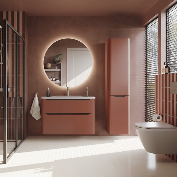 VITRA - Meuble vasque suspendu VitrA Sento Round 120cm Terracotta mat + Colonne version droite - large