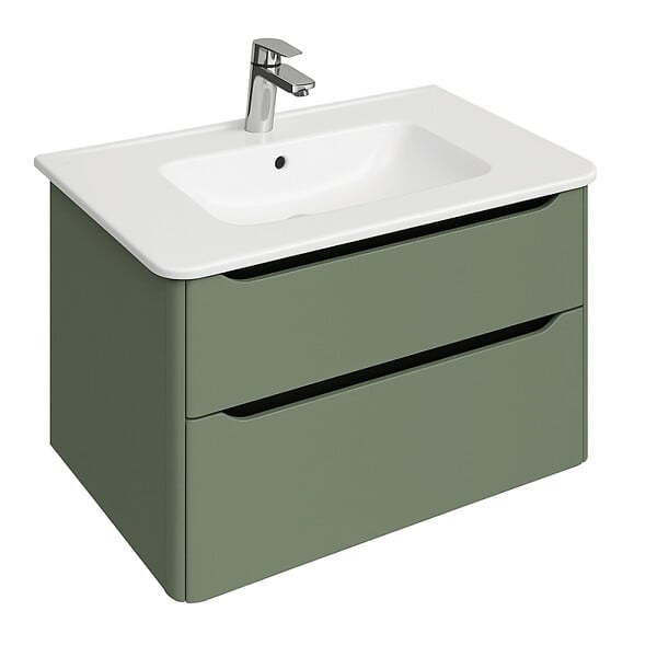VITRA - Meuble vasque suspendu VitrA Sento Round 120cm Vert mat + Colonne version droite - large