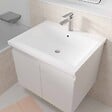 AURLANE - Meuble de salle de bains 60cm a Suspendre Blanc - 2 Portes - Vasque Blanche - ELEMENTARY - vignette