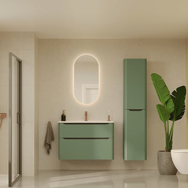 VITRA - Meuble vasque suspendu VitrA Sento Round 80cm Vert mat + Colonne version droite - large
