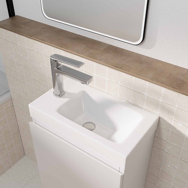 AURLANE - Meuble Lave Mains Blanc 40x50x22 cm avec Vasque en SMC - ELEMENTARY - large