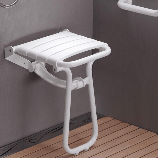 PELLET - Pack avec siège de douche PMR escamotable blanc brillant + 2 barres d'appui 42,5 cm - large