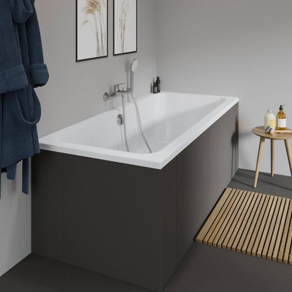 DURAVIT - Baignoire droite D-Code bonde au cente 170 x 75 cm + Pare bain AURYS Raywall noir mat version droite - large