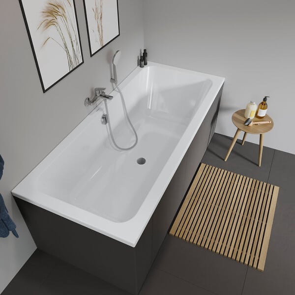 DURAVIT - Baignoire droite D-Code bonde au cente 170 x 70 cm + Pare bain AURYS Raywall noir mat version droite - large