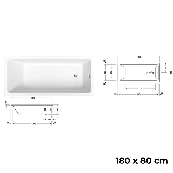 DURAVIT - Baignoire droite 180 X 80 Duravit No.1 + Pare bain AURYS Raywall noir mat version gauche - large