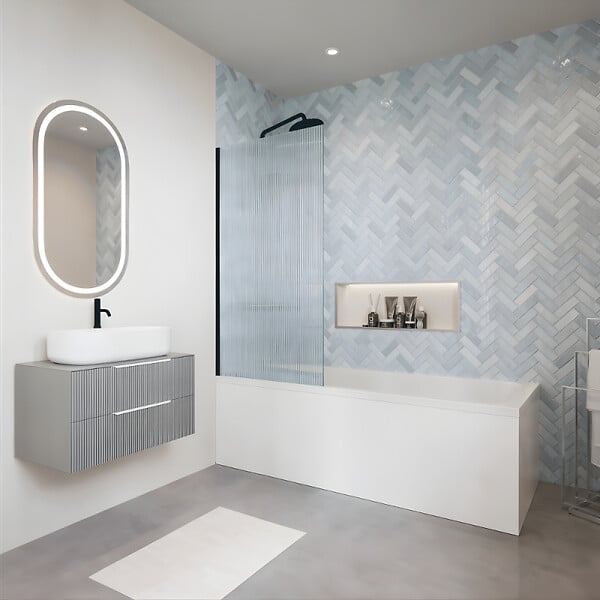 VILLEROY ET BOCH - Baignoire droite Architectura avec pieds acrylique 170 x 80 cm  + Pare bain gauche AURYS Raywall Noir mat - large