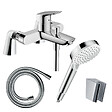 HANSGROHE - Pack mitigeur bain mécanique Logis + Pommeau Crometta EcoSmart + Flexible Isiflex + Support et colonnettes Chromé - vignette