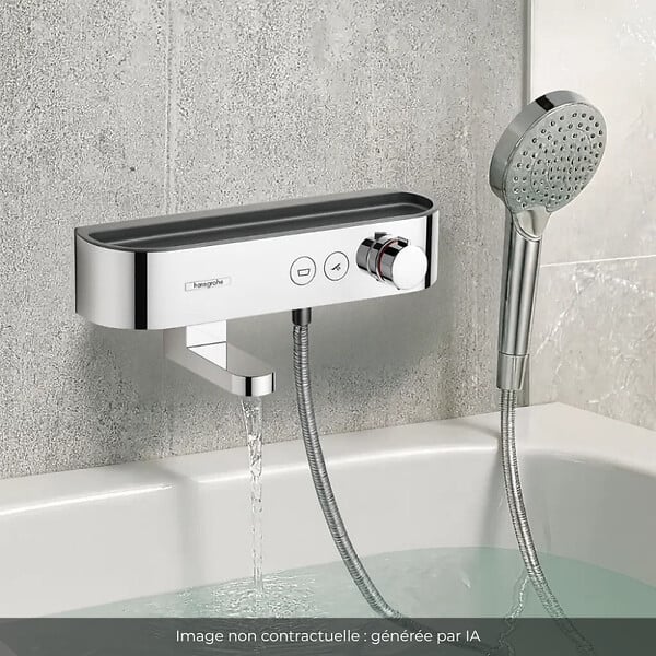 HANSGROHE - Pack mitigeur bain douche thermostatique ShowerTablet Select + Flexible Isiflex + Pommeau de douche Vernis Blend Chromé - large