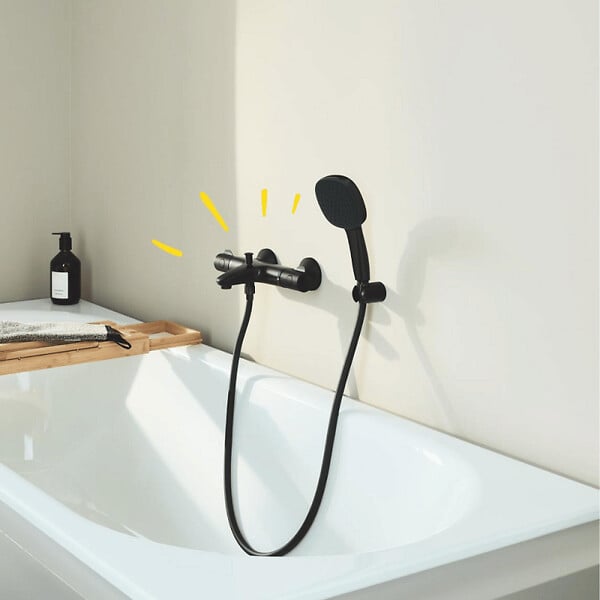 GROHE - Pack mitigeur Thermostatique bain douche Precision Start + Douchette 2 jets Vitalio Comfort 110 avec flexible et support - large