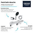GROHE - Pack mitigeur bain douche thermostatique Precision Get + douchette ronde  2 jets + flexible + support - vignette