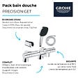 GROHE - Pack mitigeur bain douche thermostatique Precision Get + douchette carré  2 jets + flexible + support - vignette