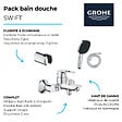 GROHE - Pack mitigeur bain douche mécanique Swift + douchette carré  2 jets + flexible + support - vignette