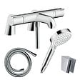 HANSGROHE - Pack mitigeur bain thermostatique Ecostat + Pommeau Crometta EcoSmart + Flexible Isiflex + Support et colonnettes Chromé - vignette