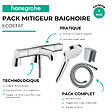 HANSGROHE - Pack mitigeur bain thermostatique Ecostat + Pommeau Crometta EcoSmart + Flexible Isiflex + Support et colonnettes Chromé - vignette