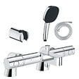 GROHE - Pack mitigeur bain douche thermostatique Grohtherm 800 cosmopolitan + douchette carré  2 jets + flexible + support - vignette